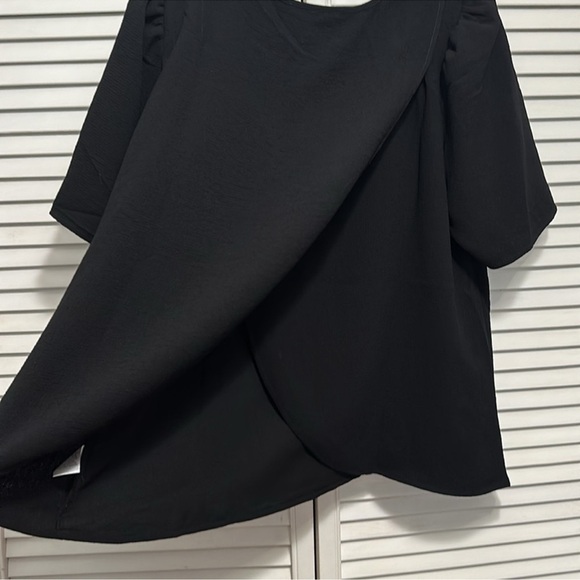 DR2 Daniel Rainn Texture Puff Sleeve Split-Back Blouse Black Size 2X - Picture 5 of 7